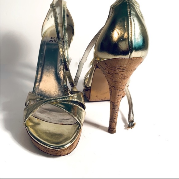 Stuart Weitzman gold cork platform sandals size 6 1/2 - Picture 3 of 6